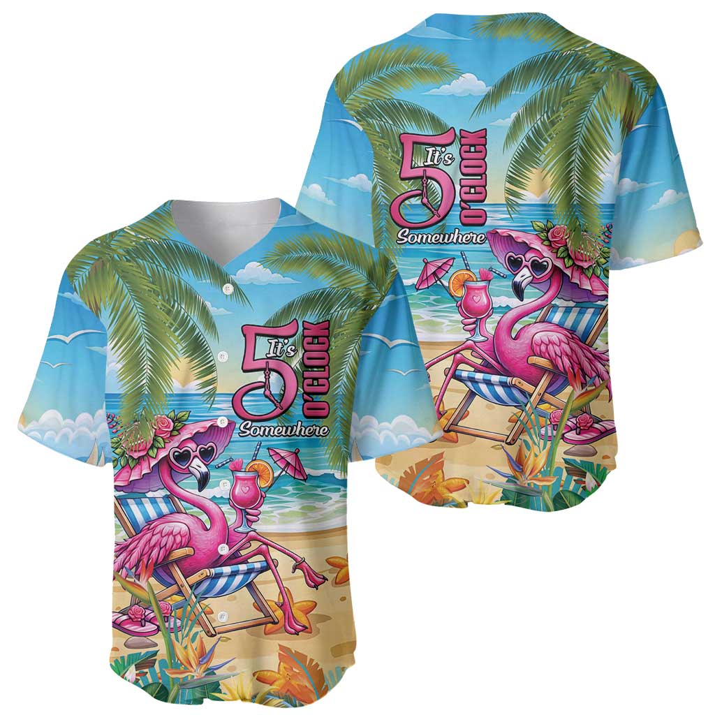 Flamingo Aloha Hawaii Baseball Jersey It's 5 O’Clock Somewhere Tropical Vibes - Wonder Print Shop