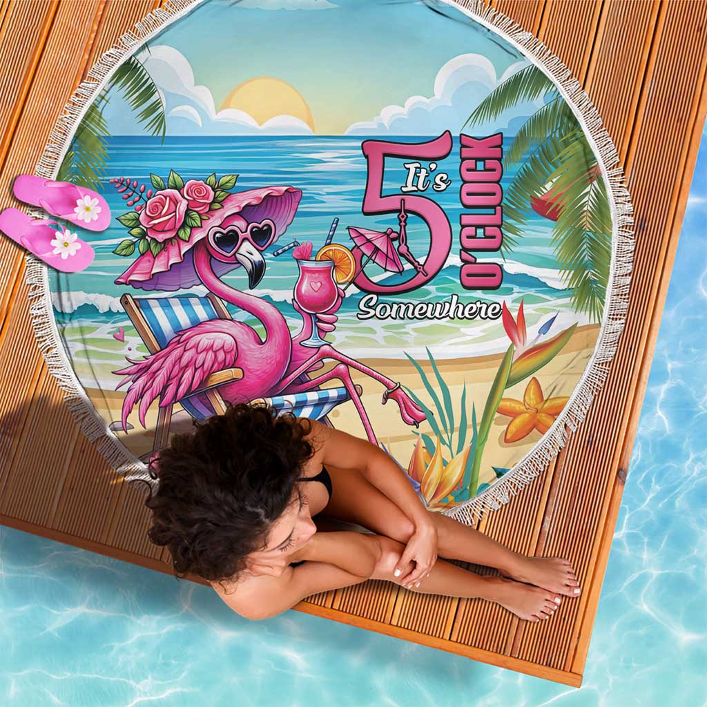 Flamingo Aloha Hawaii Beach Blanket It's 5 O’Clock Somewhere Tropical Vibes - Wonder Print Shop