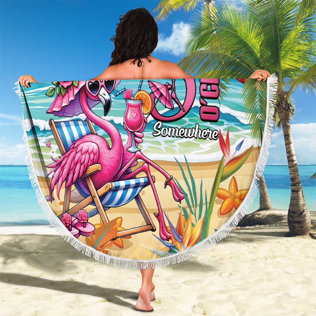 Flamingo Aloha Hawaii Beach Blanket It's 5 O’Clock Somewhere Tropical Vibes - Wonder Print Shop