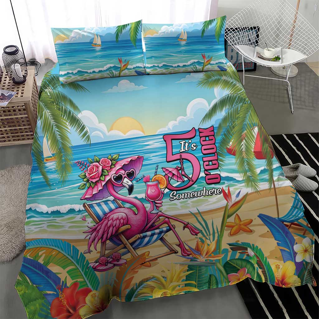Flamingo Aloha Hawaii Bedding Set It's 5 O’Clock Somewhere Tropical Vibes - Wonder Print Shop