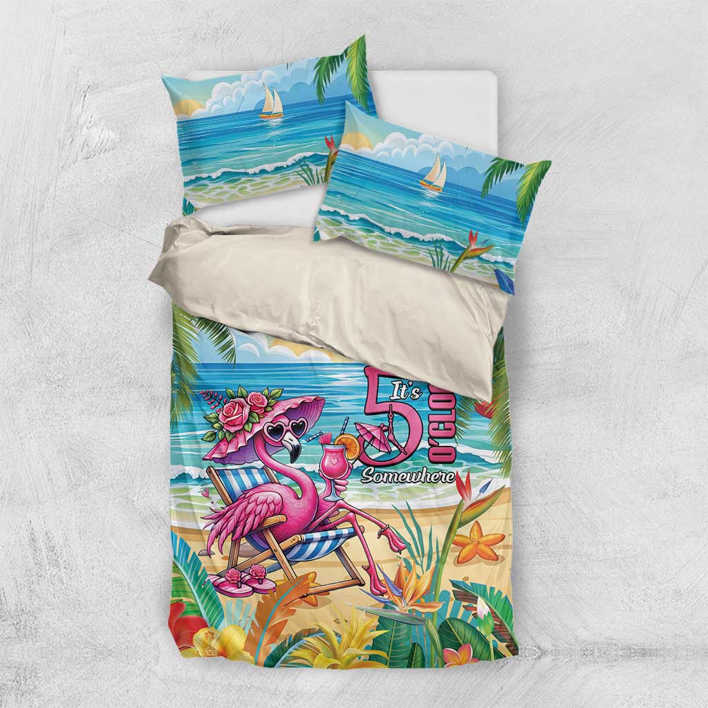 Flamingo Aloha Hawaii Bedding Set It's 5 O’Clock Somewhere Tropical Vibes - Wonder Print Shop