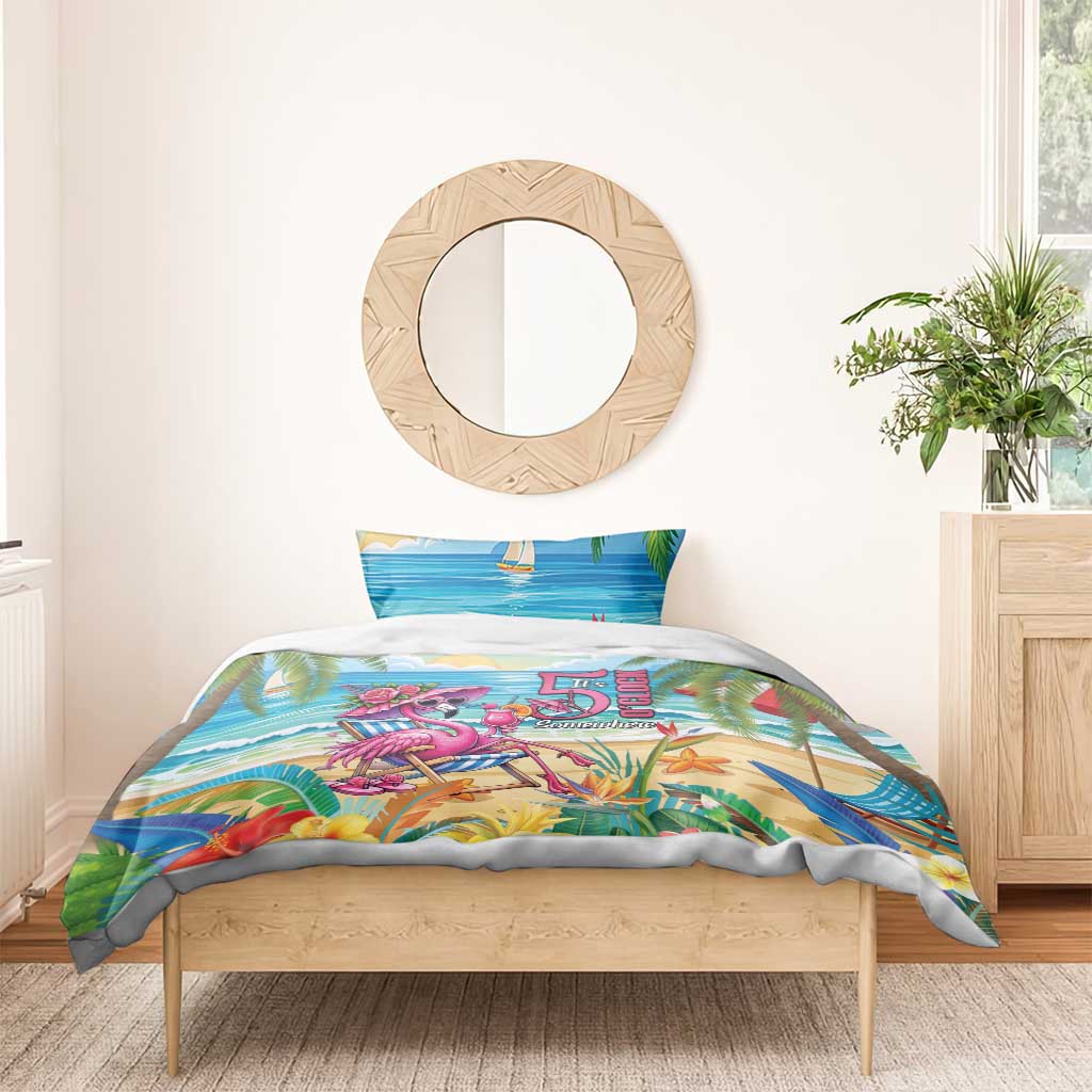 Flamingo Aloha Hawaii Bedding Set It's 5 O’Clock Somewhere Tropical Vibes - Wonder Print Shop