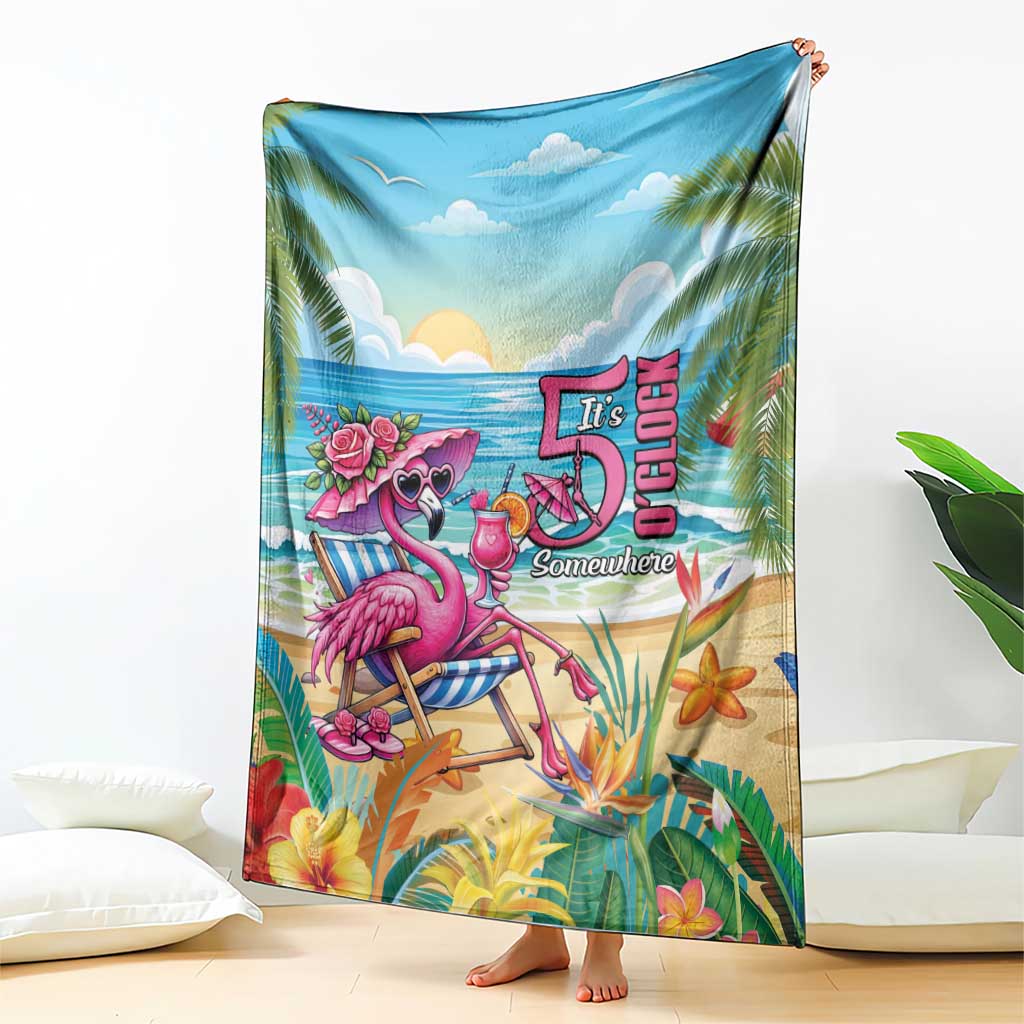 Flamingo Aloha Hawaii Blanket It's 5 O’Clock Somewhere Tropical Vibes - Wonder Print Shop