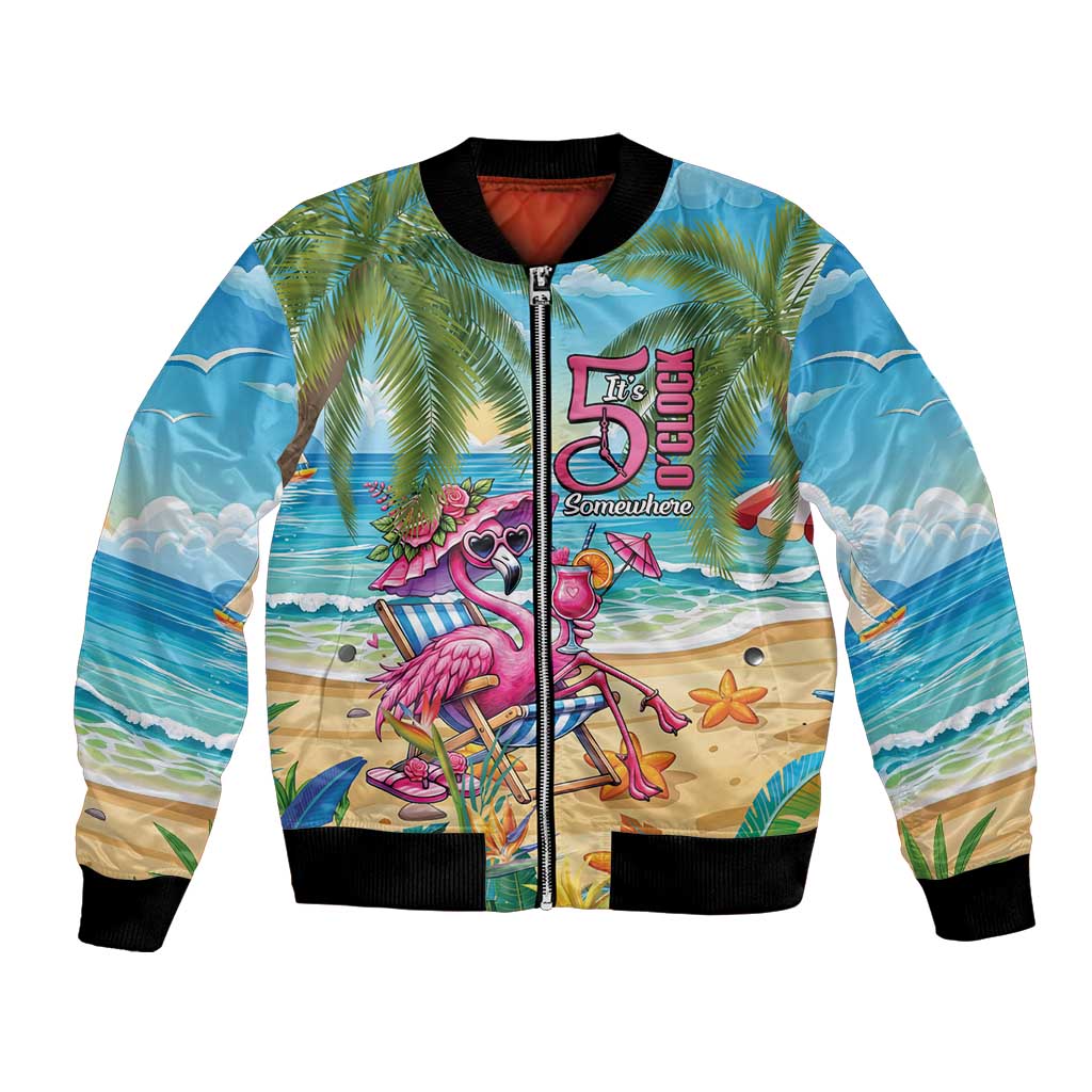 Flamingo Aloha Hawaii Bomber Jacket It's 5 O’Clock Somewhere Tropical Vibes - Wonder Print Shop