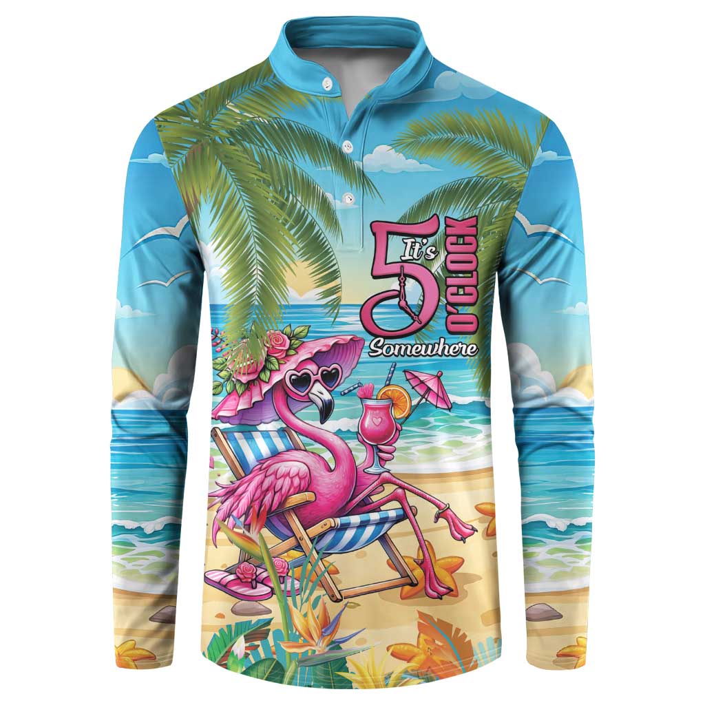 Flamingo Aloha Hawaii Button Sweatshirt It's 5 O’Clock Somewhere Tropical Vibes - Wonder Print Shop