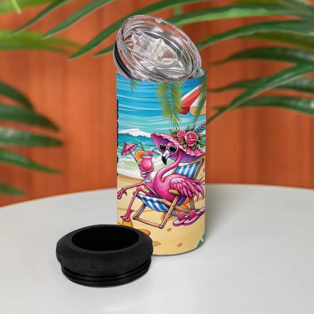 Flamingo Aloha Hawaii 4 in 1 Can Cooler Tumbler It's 5 O’Clock Somewhere Tropical Vibes - Wonder Print Shop