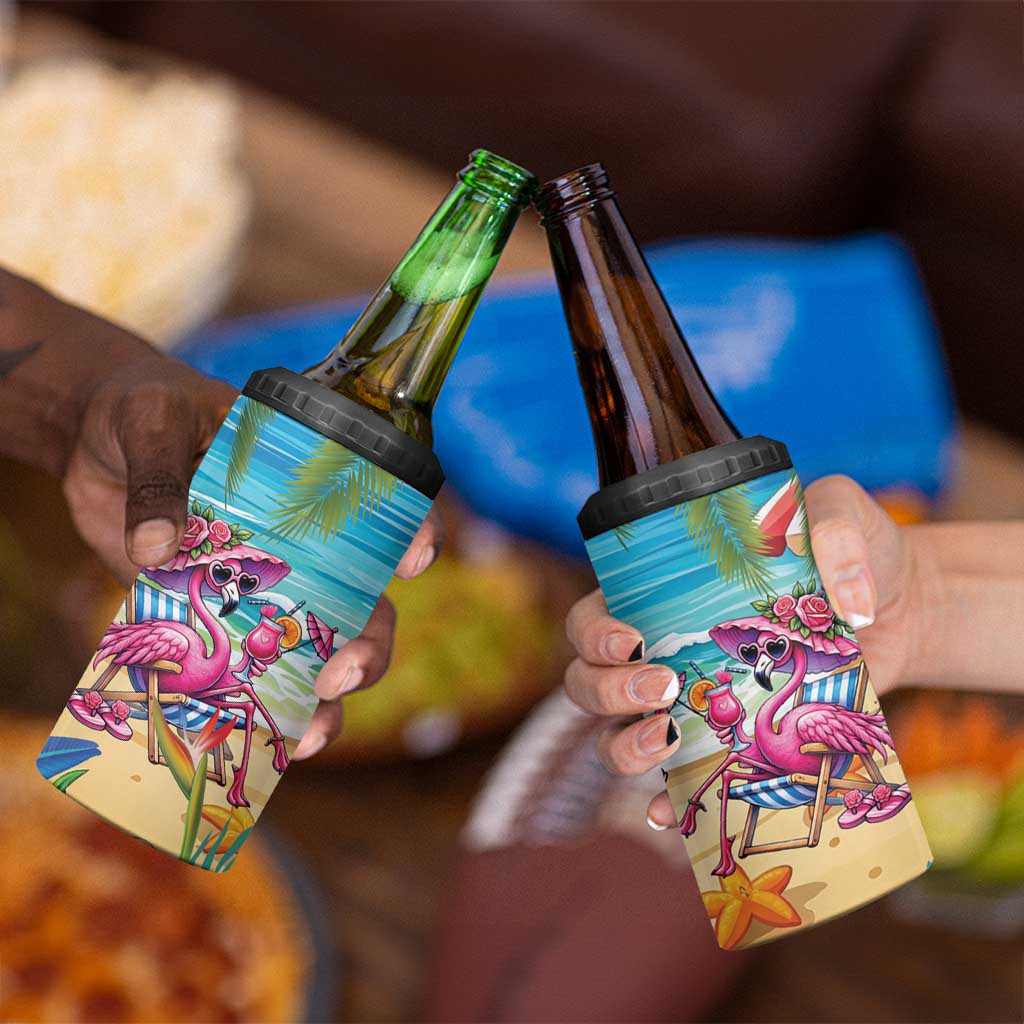 Flamingo Aloha Hawaii 4 in 1 Can Cooler Tumbler It's 5 O’Clock Somewhere Tropical Vibes - Wonder Print Shop