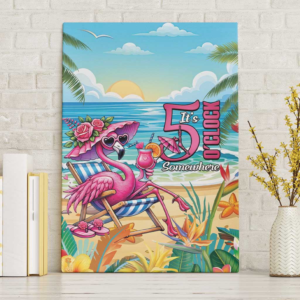 Flamingo Aloha Hawaii Canvas Wall Art It's 5 O’Clock Somewhere Tropical Vibes - Wonder Print Shop