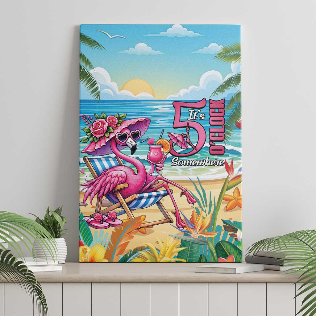 Flamingo Aloha Hawaii Canvas Wall Art It's 5 O’Clock Somewhere Tropical Vibes - Wonder Print Shop