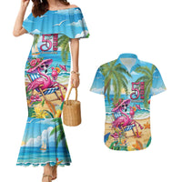 Flamingo Aloha Hawaii Couples Matching Mermaid Dress and Hawaiian Shirt It's 5 O’Clock Somewhere Tropical Vibes - Wonder Print Shop