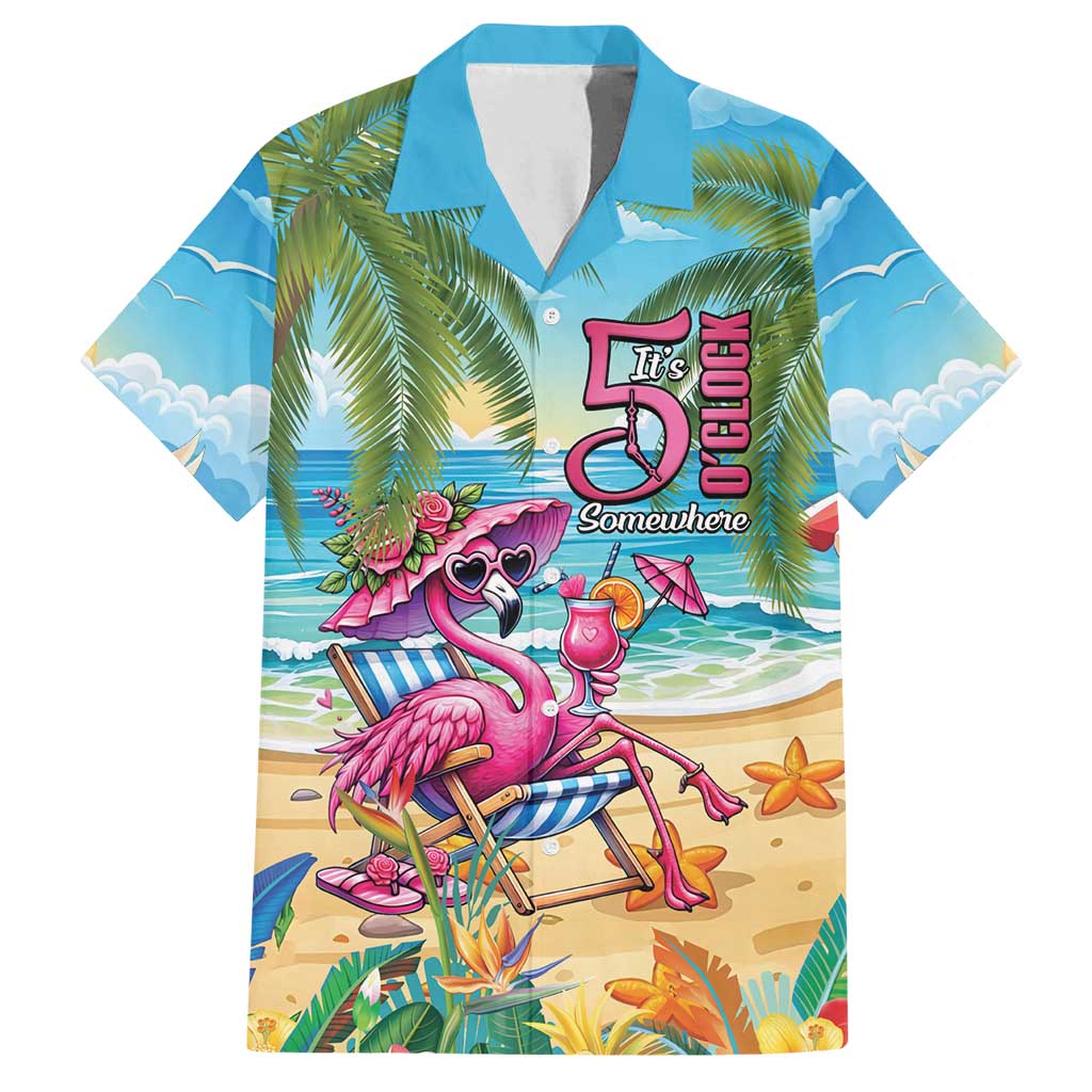 Flamingo Aloha Hawaii Family Matching Long Sleeve Bodycon Dress and Hawaiian Shirt It's 5 O’Clock Somewhere Tropical Vibes - Wonder Print Shop