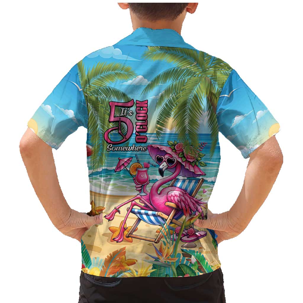 Flamingo Aloha Hawaii Family Matching Mermaid Dress and Hawaiian Shirt It's 5 O’Clock Somewhere Tropical Vibes - Wonder Print Shop