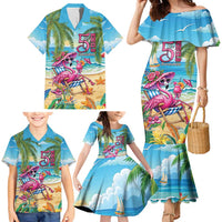 Flamingo Aloha Hawaii Family Matching Mermaid Dress and Hawaiian Shirt It's 5 O’Clock Somewhere Tropical Vibes - Wonder Print Shop