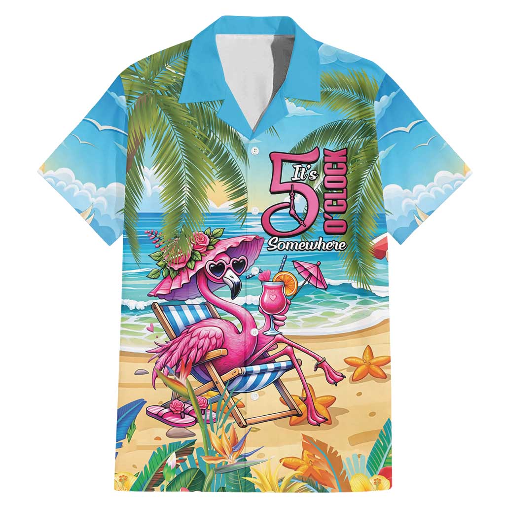 Flamingo Aloha Hawaii Family Matching Mermaid Dress and Hawaiian Shirt It's 5 O’Clock Somewhere Tropical Vibes - Wonder Print Shop