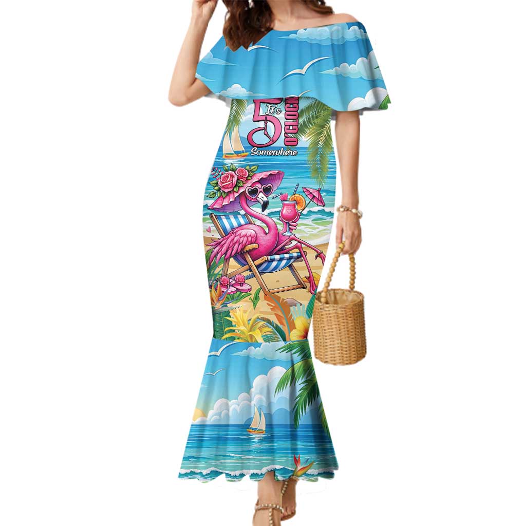 Flamingo Aloha Hawaii Family Matching Mermaid Dress and Hawaiian Shirt It's 5 O’Clock Somewhere Tropical Vibes - Wonder Print Shop
