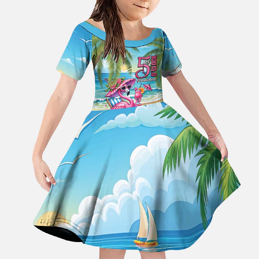 Flamingo Aloha Hawaii Family Matching Off Shoulder Maxi Dress and Hawaiian Shirt It's 5 O’Clock Somewhere Tropical Vibes - Wonder Print Shop