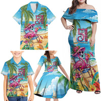 Flamingo Aloha Hawaii Family Matching Off Shoulder Maxi Dress and Hawaiian Shirt It's 5 O’Clock Somewhere Tropical Vibes - Wonder Print Shop