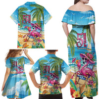 Flamingo Aloha Hawaii Family Matching Off Shoulder Maxi Dress and Hawaiian Shirt It's 5 O’Clock Somewhere Tropical Vibes - Wonder Print Shop