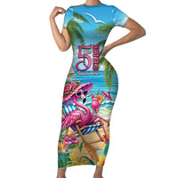 Flamingo Aloha Hawaii Family Matching Short Sleeve Bodycon Dress and Hawaiian Shirt It's 5 O’Clock Somewhere Tropical Vibes - Wonder Print Shop
