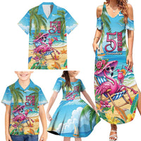 Flamingo Aloha Hawaii Family Matching Summer Maxi Dress and Hawaiian Shirt It's 5 O’Clock Somewhere Tropical Vibes - Wonder Print Shop