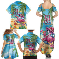 Flamingo Aloha Hawaii Family Matching Summer Maxi Dress and Hawaiian Shirt It's 5 O’Clock Somewhere Tropical Vibes - Wonder Print Shop