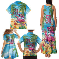 Flamingo Aloha Hawaii Family Matching Tank Maxi Dress and Hawaiian Shirt It's 5 O’Clock Somewhere Tropical Vibes - Wonder Print Shop