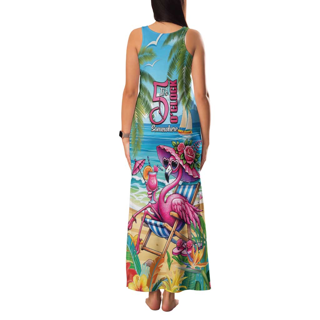 Flamingo Aloha Hawaii Family Matching Tank Maxi Dress and Hawaiian Shirt It's 5 O’Clock Somewhere Tropical Vibes - Wonder Print Shop