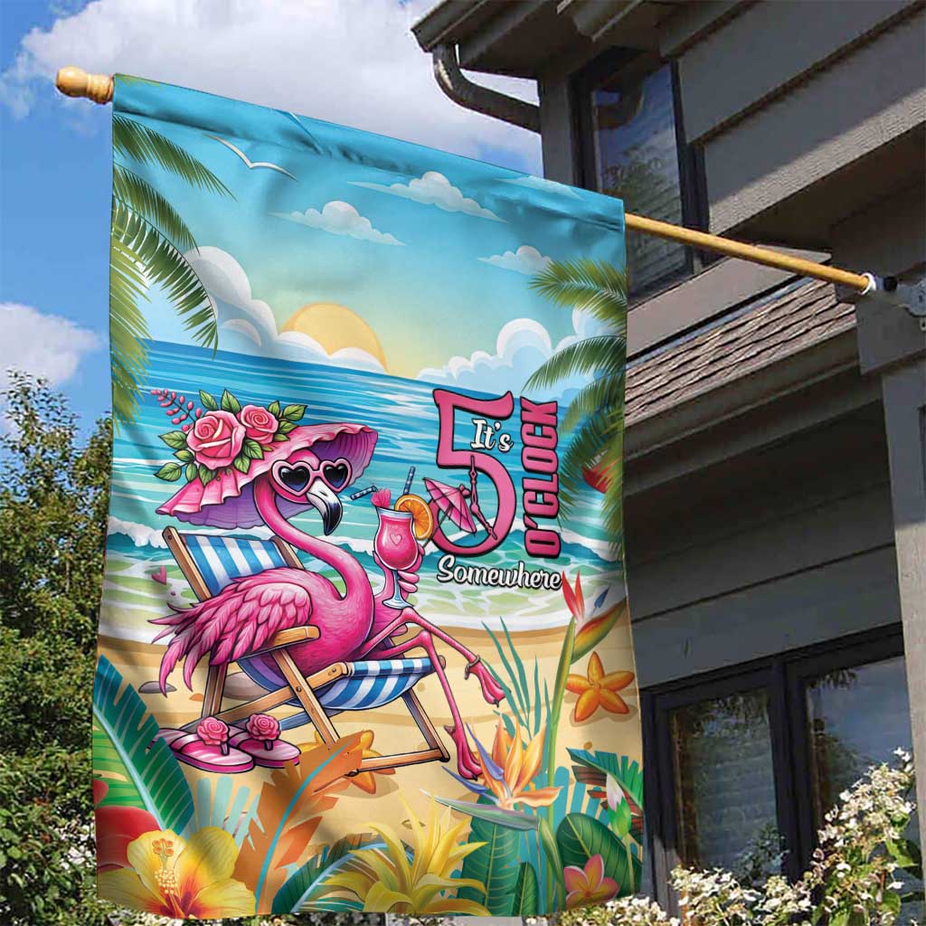 Flamingo Aloha Hawaii Garden Flag It's 5 O’Clock Somewhere Tropical Vibes - Wonder Print Shop