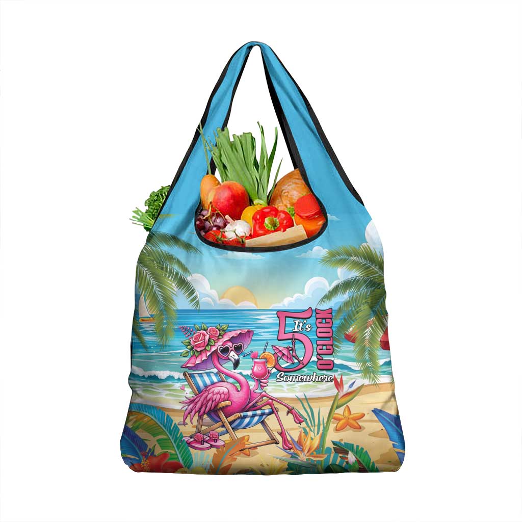 Flamingo Aloha Hawaii Grocery Bag It's 5 O’Clock Somewhere Tropical Vibes - Wonder Print Shop