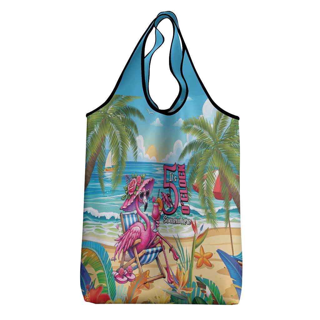 Flamingo Aloha Hawaii Grocery Bag It's 5 O’Clock Somewhere Tropical Vibes - Wonder Print Shop