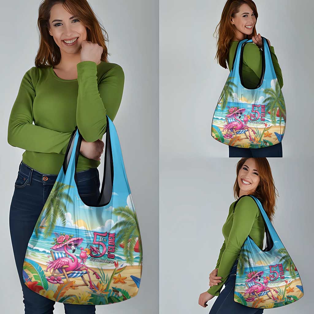 Flamingo Aloha Hawaii Grocery Bag It's 5 O’Clock Somewhere Tropical Vibes - Wonder Print Shop