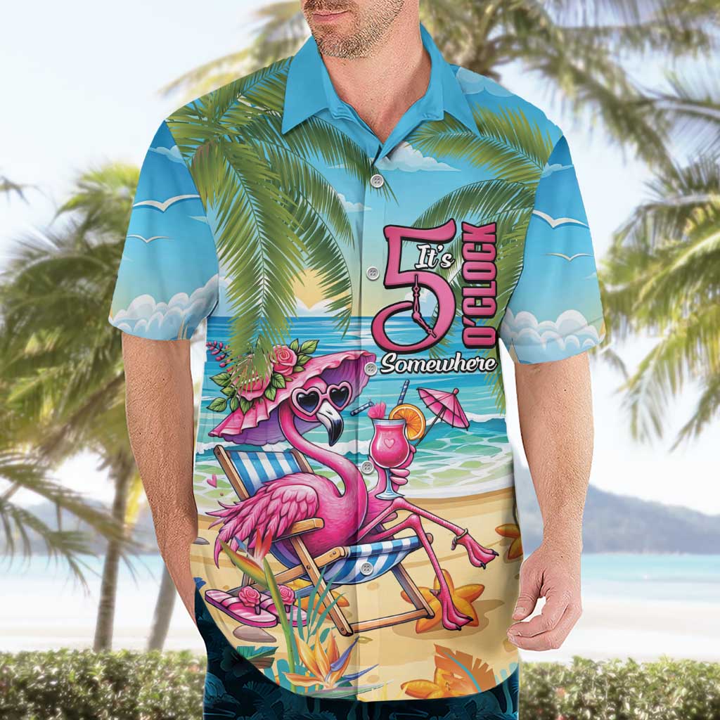 Flamingo Aloha Hawaii Hawaiian Shirt It's 5 O’Clock Somewhere Tropical Vibes - Wonder Print Shop