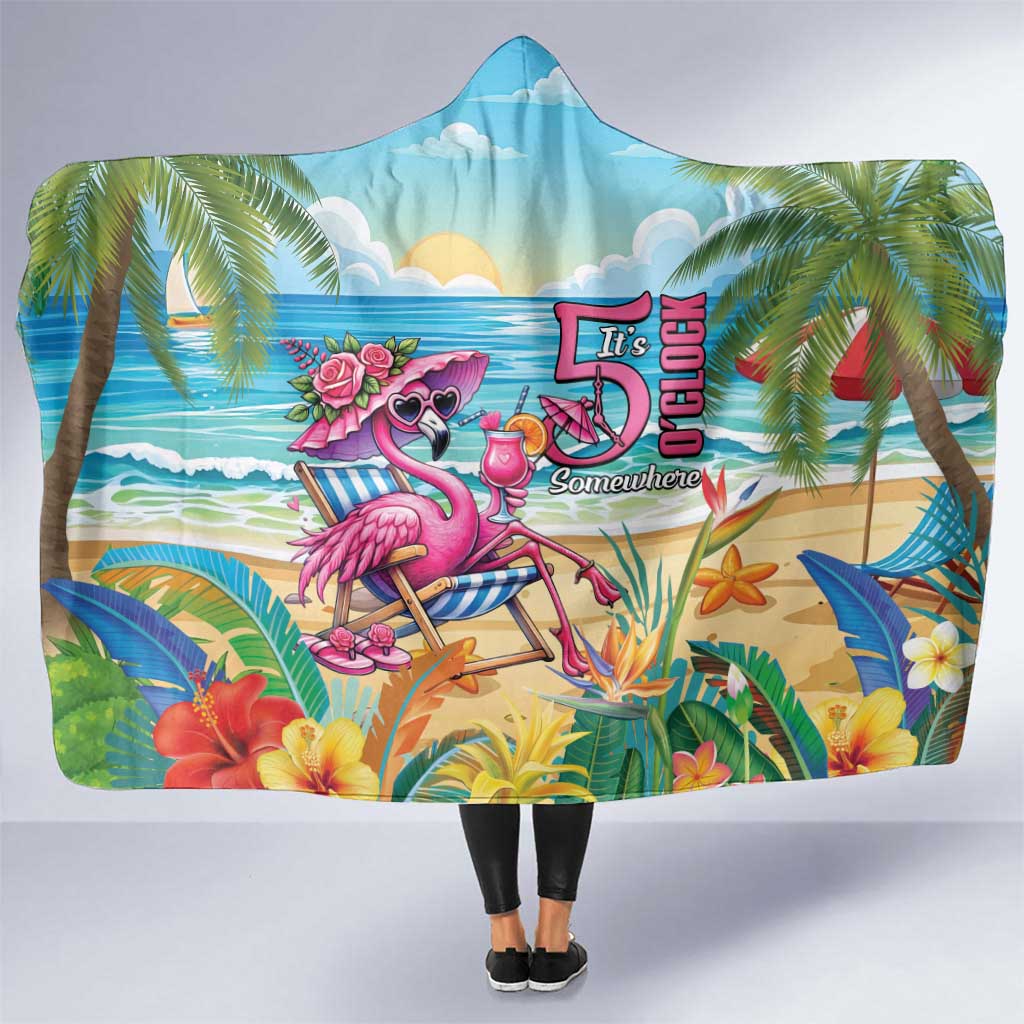 Flamingo Aloha Hawaii Hooded Blanket It's 5 O’Clock Somewhere Tropical Vibes - Wonder Print Shop