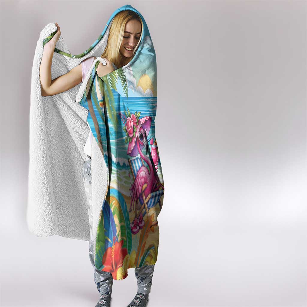 Flamingo Aloha Hawaii Hooded Blanket It's 5 O’Clock Somewhere Tropical Vibes - Wonder Print Shop