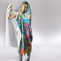 Flamingo Aloha Hawaii Hooded Blanket It's 5 O’Clock Somewhere Tropical Vibes - Wonder Print Shop