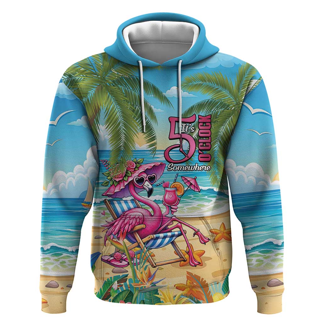 Flamingo Aloha Hawaii Hoodie It's 5 O’Clock Somewhere Tropical Vibes - Wonder Print Shop