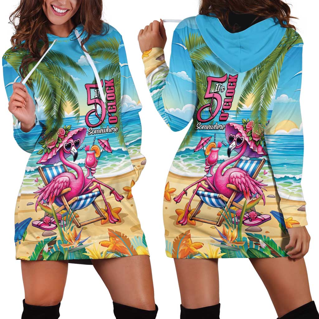 Flamingo Aloha Hawaii Hoodie Dress It's 5 O’Clock Somewhere Tropical Vibes - Wonder Print Shop