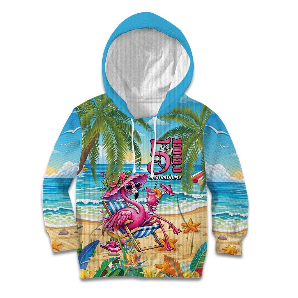 Flamingo Aloha Hawaii Kid Hoodie It's 5 O’Clock Somewhere Tropical Vibes - Wonder Print Shop