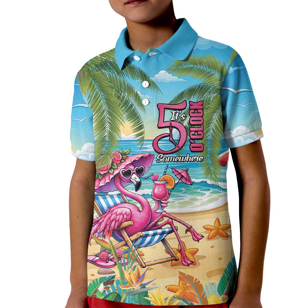 Flamingo Aloha Hawaii Kid Polo Shirt It's 5 O’Clock Somewhere Tropical Vibes - Wonder Print Shop