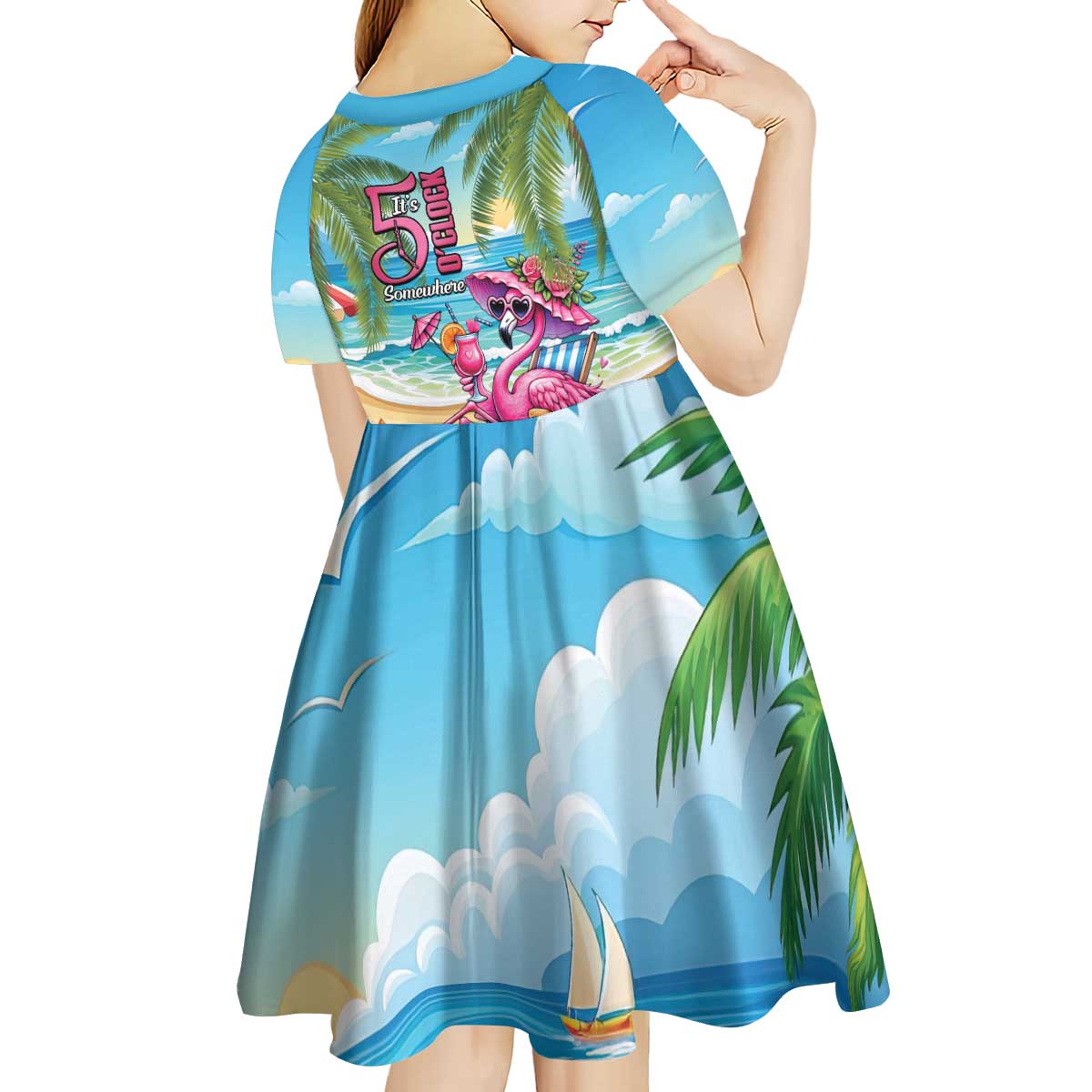 Flamingo Aloha Hawaii Kid Short Sleeve Dress It's 5 O’Clock Somewhere Tropical Vibes - Wonder Print Shop