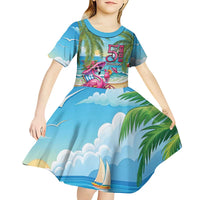 Flamingo Aloha Hawaii Kid Short Sleeve Dress It's 5 O’Clock Somewhere Tropical Vibes - Wonder Print Shop