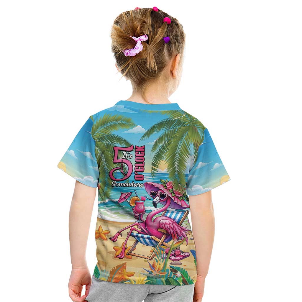 Flamingo Aloha Hawaii Kid T Shirt It's 5 O’Clock Somewhere Tropical Vibes - Wonder Print Shop