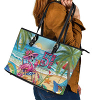 Flamingo Aloha Hawaii Leather Tote Bag It's 5 O’Clock Somewhere Tropical Vibes - Wonder Print Shop