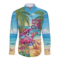 Flamingo Aloha Hawaii Long Sleeve Button Shirt It's 5 O’Clock Somewhere Tropical Vibes - Wonder Print Shop