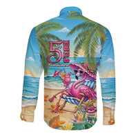Flamingo Aloha Hawaii Long Sleeve Button Shirt It's 5 O’Clock Somewhere Tropical Vibes - Wonder Print Shop
