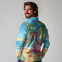 Flamingo Aloha Hawaii Long Sleeve Polo Shirt It's 5 O’Clock Somewhere Tropical Vibes - Wonder Print Shop