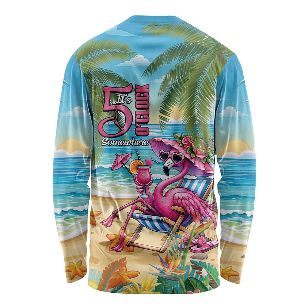 Flamingo Aloha Hawaii Long Sleeve Shirt It's 5 O’Clock Somewhere Tropical Vibes - Wonder Print Shop