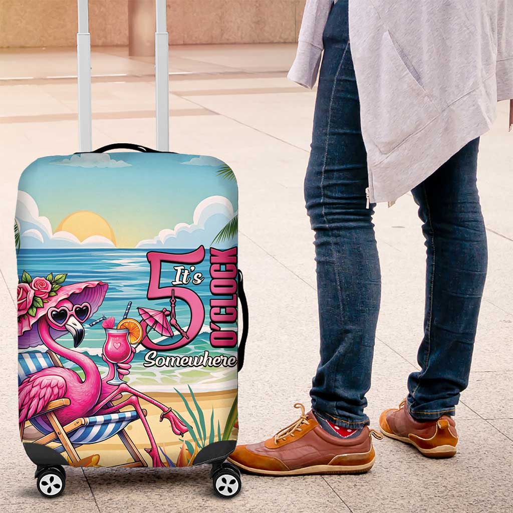 Flamingo Aloha Hawaii Luggage Cover It's 5 O’Clock Somewhere Tropical Vibes - Wonder Print Shop