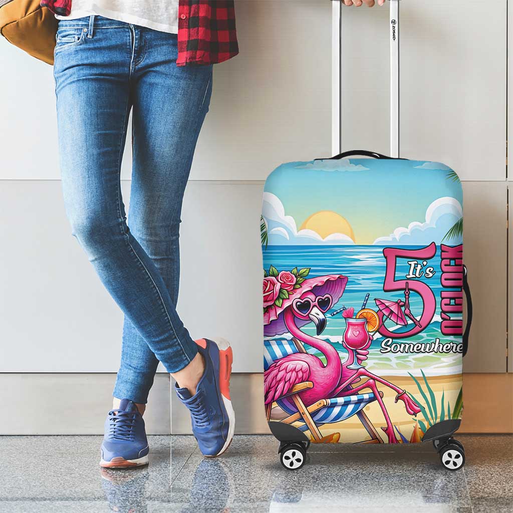 Flamingo Aloha Hawaii Luggage Cover It's 5 O’Clock Somewhere Tropical Vibes - Wonder Print Shop