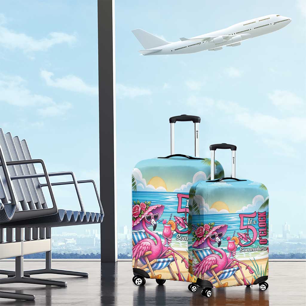 Flamingo Aloha Hawaii Luggage Cover It's 5 O’Clock Somewhere Tropical Vibes - Wonder Print Shop